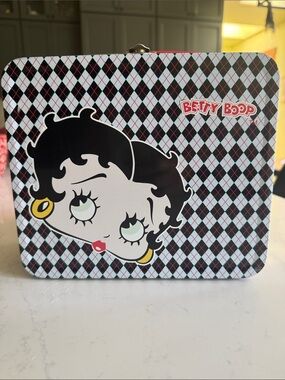 Vintage Betty Boop Kids METAL Lunchbox - Black, White & Red Argyle
